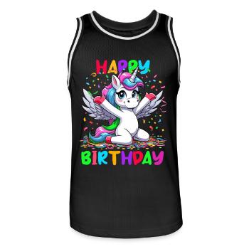 Anniversaire Licorne Joyeux anniversaire Enfants Confettis - Maillot de basket Homme - noir/blanc - Devant - AI Model Male 185 dark (185cm)