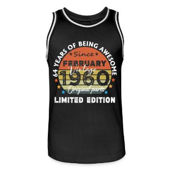64 Jahre alt Baujahr 1960 Jahrgang Februar 1960 - Männer Basketball-Trikot - Schwarz/Weiß - Vorne - AI Model Male 185 dark (185cm)