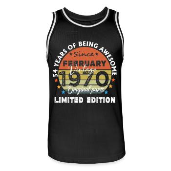 54 Years Old Made In 1970 Vintage February 1970 - Men's Basketball Jersey - black/white - Front - AI Model Male 185 dark (185cm)