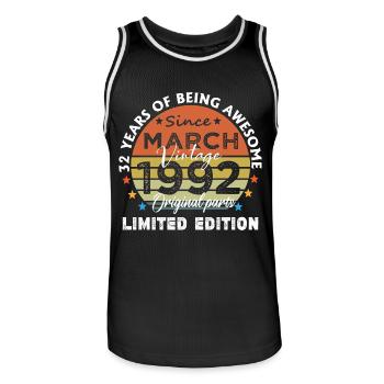 32 Years Old Made In 1992 Vintage March 1992 - Men's Basketball Jersey - black/white - Front - AI Model Male 185 dark (185cm)