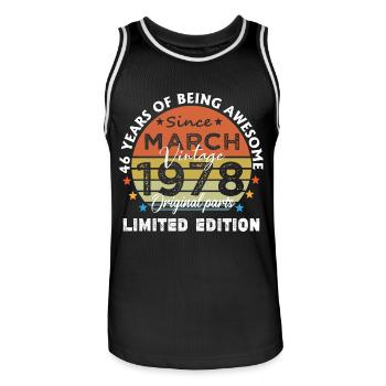46 Years Old Made In 1978 Vintage March 1978 - Men's Basketball Jersey - black/white - Front - AI Model Male 185 dark (185cm)
