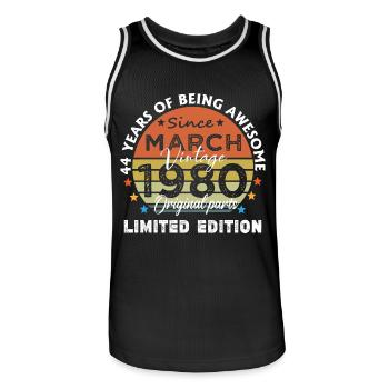 44 Years Old Made In 1980 Vintage March 1980 - Maillot de basket Homme - noir/blanc - Devant - AI Model Male 185 dark (185cm)