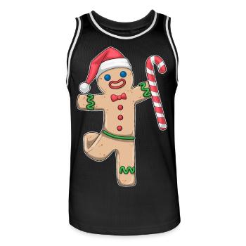 Pain d’épice bonhomme Noël Candy Cane - Maillot de basket Homme - noir/blanc - Devant - AI Model Male 185 dark (185cm)