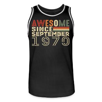 Septembre 1970, cadeau d’anniversaire Septembre 1970 - Maillot de basket Homme - noir/blanc - Devant - AI Model Male 185 dark (185cm)