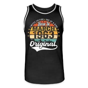 Mars 1963 Vintage Vintage Rétro Anniversaire 1963 - Maillot de basket Homme - noir/blanc - Devant - AI Model Male 185 dark (185cm)