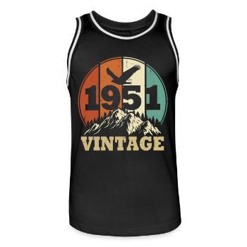 Jahrgang 1951 - Männer Basketball-Trikot - Schwarz/Weiß - Vorne - AI Model Male 185 dark (185cm)