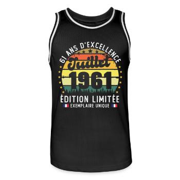 61 Ans Anniversaire Vintage Né en juillet 1961 - Maillot de basket Homme - noir/blanc - Devant - AI Model Male 185 dark (185cm)