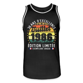 36 Ans Anniversaire Vintage Né en juillet 1986 - Maillot de basket Homme - noir/blanc - Devant - AI Model Male 185 dark (185cm)