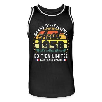 64 Ans Anniversaire Vintage Né en Août 1958 - Maillot de basket Homme - noir/blanc - Devant - AI Model Male 185 dark (185cm)