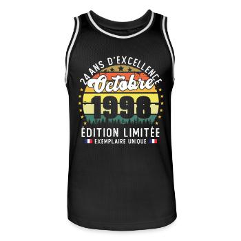 24 Ans Anniversaire Vintage Né en Octobre 1998 - Maillot de basket Homme - noir/blanc - Devant - AI Model Male 185 dark (185cm)