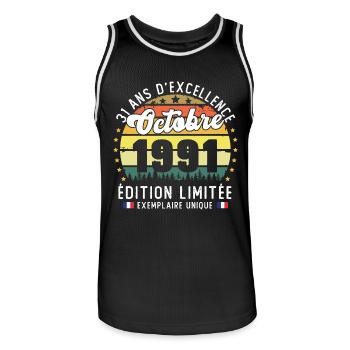 31 Ans Anniversaire Vintage Né en Octobre 1991 - Maillot de basket Homme - noir/blanc - Devant - AI Model Male 185 dark (185cm)