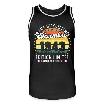 79 Ans Anniversaire Vintage Né en Décembre 1943 - Maillot de basket Homme - noir/blanc - Devant - AI Model Male 185 dark (185cm)