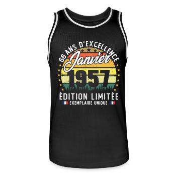 Vintage Cadeau Anniversaire 66 Ans Janvier 1957 - Maillot de basket Homme - noir/blanc - Devant - AI Model Male 185 dark (185cm)