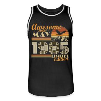 May 1985 Vintage Born Birthday Gift Idea - Men's Basketball Jersey - black/white - Front - AI Model Male 185 dark (185cm)