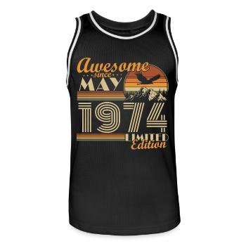 May 1974 Vintage Born Birthday Gift Idea - Men's Basketball Jersey - black/white - Front - AI Model Male 185 dark (185cm)