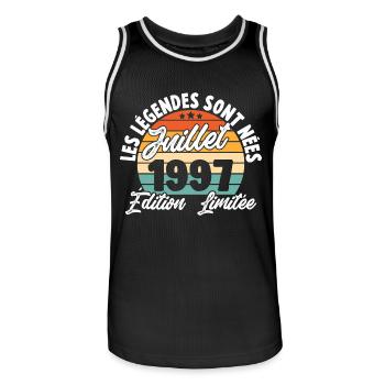 Cadeau Les légendes sont nées en juillet 1997 - Maillot de basket Homme - noir/blanc - Devant - AI Model Male 185 dark (185cm)