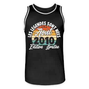 Cadeau Les légendes sont nées en Août 2010 - Maillot de basket Homme - noir/blanc - Devant - AI Model Male 185 dark (185cm)