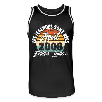 Cadeau Les légendes sont nées en Août 2008 - Maillot de basket Homme - noir/blanc - Devant - AI Model Male 185 dark (185cm)