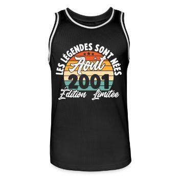 Cadeau Les légendes sont nées en Août 2001 - Maillot de basket Homme - noir/blanc - Devant - AI Model Male 185 dark (185cm)