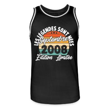 Cadeau Les légendes sont nées en Septembre 2008 - Maillot de basket Homme - noir/blanc - Devant - AI Model Male 185 dark (185cm)
