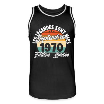 Cadeau Les légendes sont nées en Septembre 1970 - Maillot de basket Homme - noir/blanc - Devant - AI Model Male 185 dark (185cm)