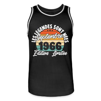 Cadeau Les légendes sont nées en Septembre 1966 - Maillot de basket Homme - noir/blanc - Devant - AI Model Male 185 dark (185cm)