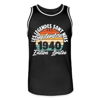 Cadeau Les légendes sont nées en Septembre 1940 - Maillot de basket Homme - noir/blanc - Devant - AI Model Male 185 dark (185cm)
