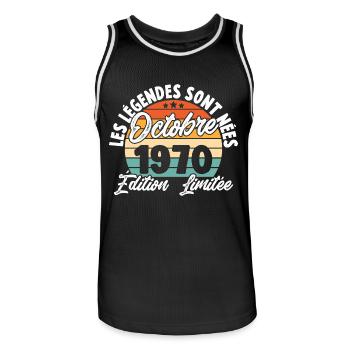 Cadeau Les légendes sont nées en Octobre 1970 - Maillot de basket Homme - noir/blanc - Devant - AI Model Male 185 dark (185cm)