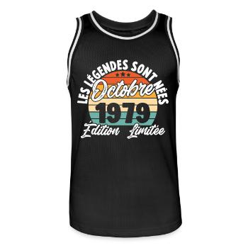 Cadeau Les légendes sont nées en Octobre 1979 - Maillot de basket Homme - noir/blanc - Devant - AI Model Male 185 dark (185cm)