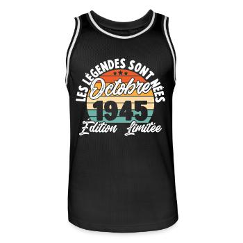 Cadeau Les légendes sont nées en Octobre 1945 - Maillot de basket Homme - noir/blanc - Devant - AI Model Male 185 dark (185cm)
