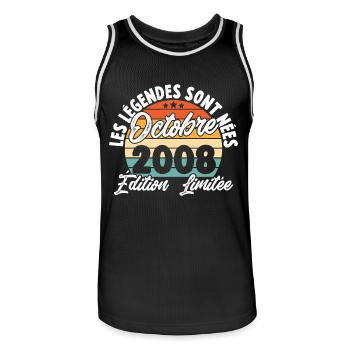 Cadeau Les légendes sont nées en Octobre 2008 - Maillot de basket Homme - noir/blanc - Devant - AI Model Male 185 dark (185cm)