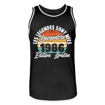 Cadeau Les légendes sont nées en Décembre 1986 - Maillot de basket Homme - noir/blanc - Devant - AI Model Male 185 dark (185cm)