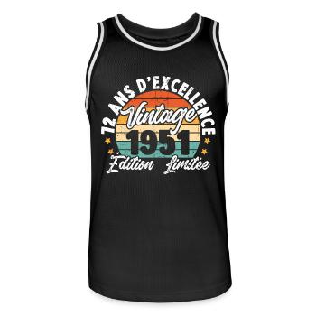 Vintage Cadeau D'anniversaire 72 Ans Vintage 1951 - Maillot de basket Homme - noir/blanc - Devant - AI Model Male 185 dark (185cm)