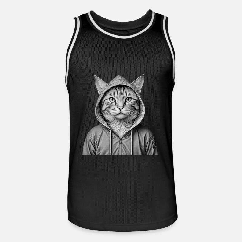 Coole Katze mit Kapuzenpullover - Männer Basketball-Trikot - Schwarz/Weiß