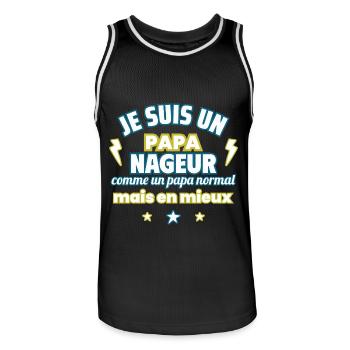 Papa NAGEUR, cadeau fête des pères,Humour,natation - Maillot de basket Homme - noir/blanc - Devant - AI Model Male 185 dark (185cm)