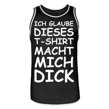 I think: This T-shirt makes me fat - Men's Basketball Jersey - black/white - Front - AI Model Male 185 dark (185cm)