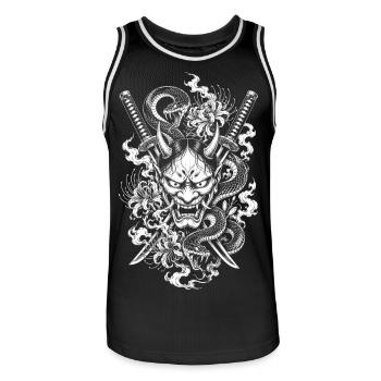 Le masque de Hannya avec Katana et Snake - Maillot de basket Homme - noir/blanc - Devant - AI Model Male 185 dark (185cm)