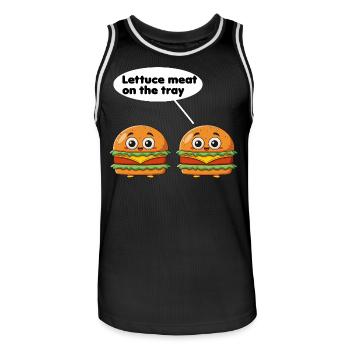 Salatfleisch auf dem Tablett lustiges Burger-Wortspiel - Männer Basketball-Trikot - Schwarz/Weiß - Vorne - AI Model Male 185 dark (185cm)