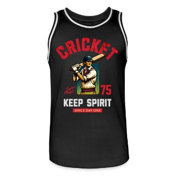 Cricket Retro Motif with Player Keep Spirit - Men's Basketball Jersey - black/white - Front - AI Model Male 185 dark (185cm)