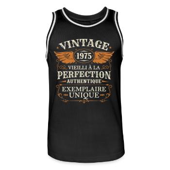Vintage Classic 1975 Retro 50th Anniversary - Men's Basketball Jersey - black/white - Front - AI Model Male 185 dark (185cm)