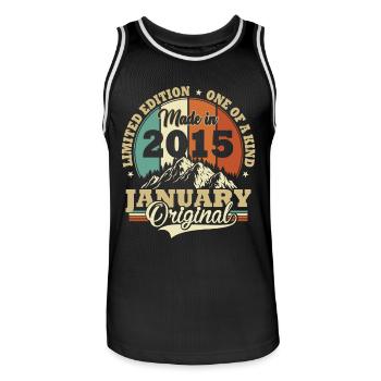 Anniversaire Janvier 2015 Cadeau d’anniversaire - Maillot de basket Homme - noir/blanc - Devant - AI Model Male 185 dark (185cm)