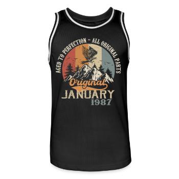 37 Jahre Großartigkeit seit Januar 1987 - Männer Basketball-Trikot - Schwarz/Weiß - Vorne - AI Model Male 185 dark (185cm)