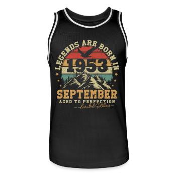 September 1953 vintage retro anniversary 1953 - Men's Basketball Jersey - black/white - Front - AI Model Male 185 dark (185cm)