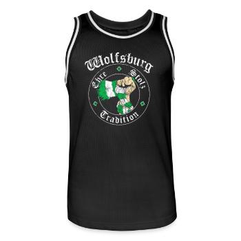 Wolfsburg Ehre Stolz Tradition No II - Männer Basketball-Trikot - Schwarz/Weiß - Vorne - AI Model Male 185 dark (185cm)