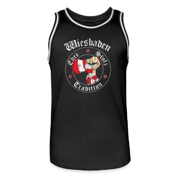 Wiesbaden Ehre Stolz Tradition No II - Männer Basketball-Trikot - Schwarz/Weiß - Vorne - AI Model Male 185 dark (185cm)
