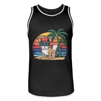 Cool Frenchie French Bulldog on the Beach - Men's Basketball Jersey - black/white - Front - AI Model Male 185 dark (185cm)