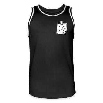 Ruban de notes joyeuses, bonne humeur. - Maillot de basket Homme - noir/blanc - Devant - AI Model Male 185 dark (185cm)