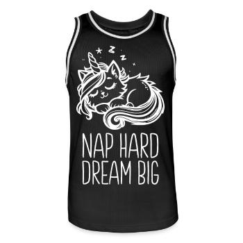 Nap Hard Dream Grand Chat Licorne Endormi - Maillot de basket Homme - noir/blanc - Devant - AI Model Male 185 dark (185cm)