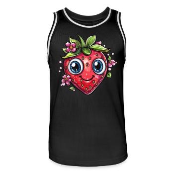 Fraise avec sourire de fleur - Maillot de basket Homme - noir/blanc - Devant - AI Model Male 185 dark (185cm)