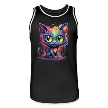 Colorful Neon Cat - Men's Basketball Jersey - black/white - Front - AI Model Male 185 dark (185cm)